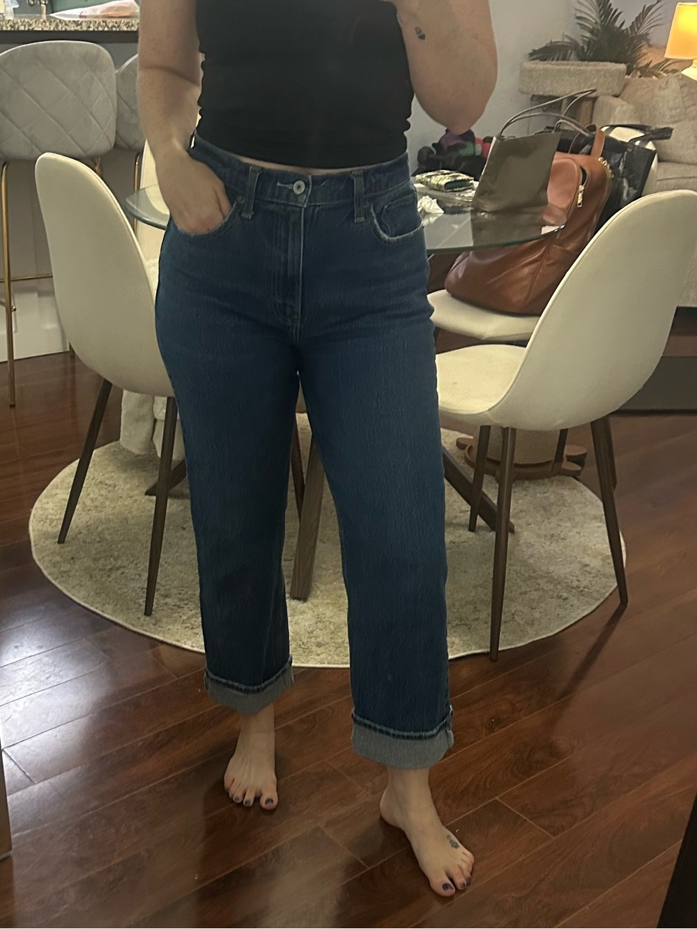 Abercrombie & Fitch Dark Blue High-Rise Straight Crop Jeans